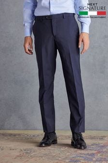 Navy Blue Regular Fit Signature Tollegno Fabric Suit: Trousers (324820) | €73