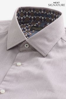 Neutral Brown Regular Fit Double Cuff Signature Textured Trimmed Formal Shirt (324837) | 218 QAR