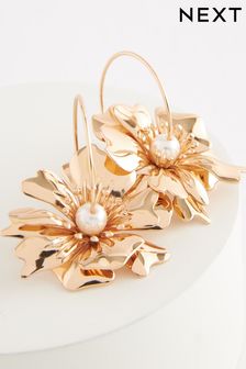 Gold Tone Statement Flower Hoop Earrings (325039) | €15