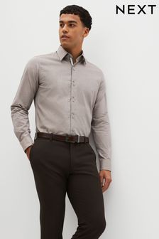Neutral Brown Slim Fit Trimmed Formal Shirt (325206) | 50 €