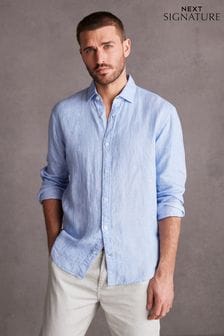 Light Blue Regular Fit Signature Linen Shirt (325566) | HK$345