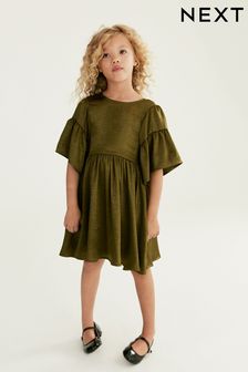 Olive Green Textured Satin Dress (3-16yrs) (325567) | €32 - €38