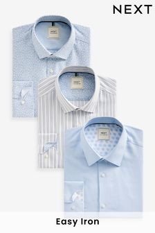 Light Blue/White Floral Slim Fit Easy Care Single Cuff Shirts 3 Pack (325599) | $102