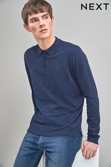 Navy Blue Long Sleeve Pique Polo Shirt (325669) | €24