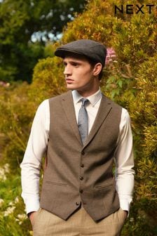 Taupe Brown Trimmed Check Suit Waistcoat (326132) | ₪ 172