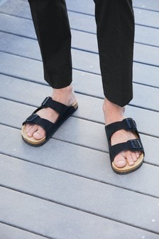 Črna - Usnjeni sandali z dvema zaponkama (326200) | €28