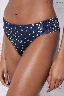 Mornarsko modra s pikami v barvi limete - Bikini spodnji del z naborki Mint Velvet  (326385) | €8