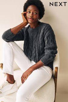 V barvi oglja - Progast pulover z okrasnimi šivi (326503) | €19