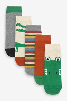 Green/Orange Crocodile 5 Pack Cotton Rich Socks (326632) | ₪ 24 - ₪ 31