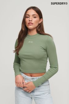 ירוק בהיר - Superdry - חולצה צמודה מבד ריב עם שרוול ארוך (326785) | ‏151 ‏₪