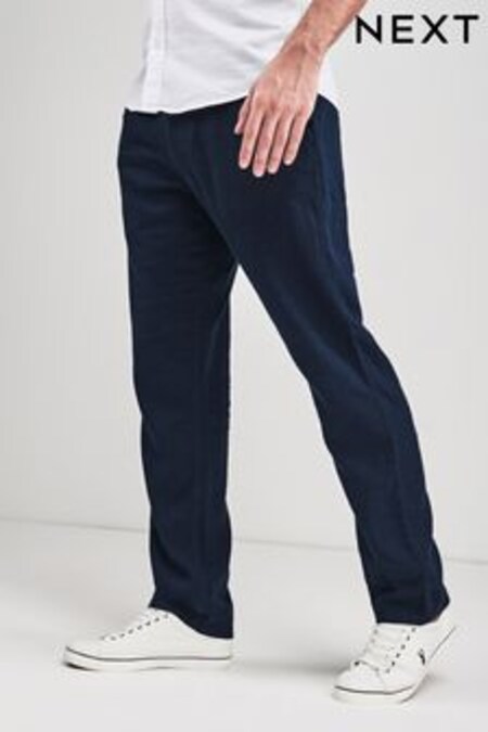Navy Blue Linen Blend Drawstring Trousers (327645) | €30