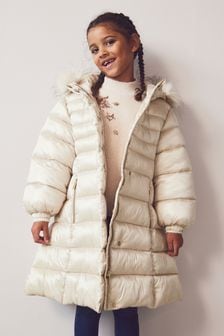 Cream Shower Resistant Longer Skirted Padded Coat (3-16yrs) (328039) | €35 - €44