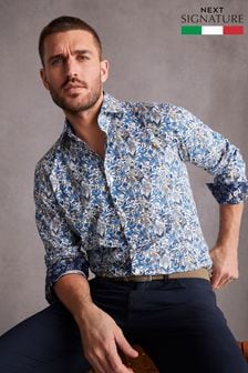 White/Blue Floral Signature Made With Italian Fabric Printed Shirt (328133) | kr486