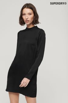 Superdry Black Satin Mock Neck Mini Dress (328595) | OMR31