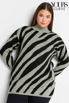 Yours Curve Grey Animal High Neck Knitwear Jumper (328654) | €19
