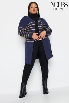 Yours Curve Blue Metallic Striped Cardigan (328815) | AED189