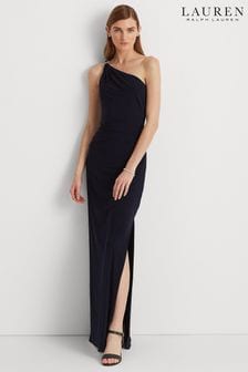 Lauren Ralph Lauren Navy Blue Belina One Shoulder Maxi Gown (328820) | €343