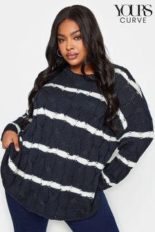 Yours Curve Blue Cable Stripe Jumper (328892) | SGD 70