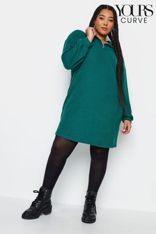 Green - Yours Curve Soft Touch Zip Neck Jumper Dress (328989) | kr620