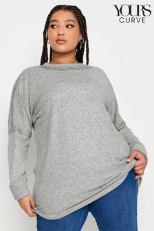 Yours Curve Grey Studded Batwing Jumper (329187) | SGD 66