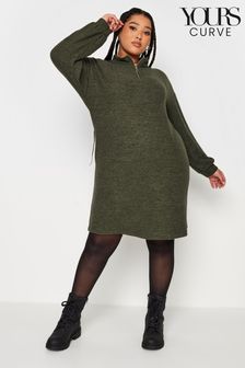Yours Curve Green Light Soft Touch Zip Neck Jumper Dress (329204) | SGD 66