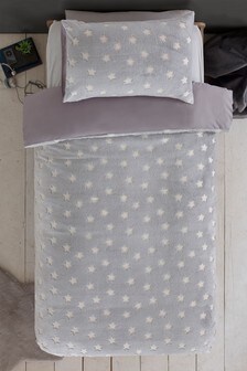 Grey Glow In The Dark Fleece Stars Duvet Cover and Pillowcase Set (329230) | €26 - €36
