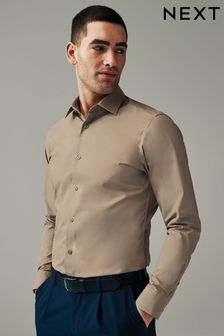 Neutral Brown Slim Fit Easy Care Single Cuff Shirt (329591) | 99 QAR
