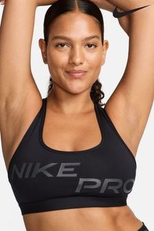 Nike Black Pro Swoosh Light-Support Non-Padded Graphic Sports Bra (329664) | €48