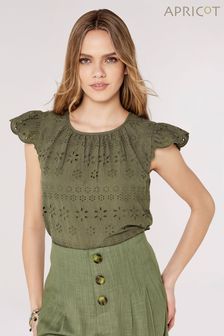 Apricot Khaki Green Broderie Anglaise Top (331376) | €21.50