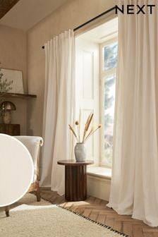 White Washed Cotton Linen Hidden Tab Top Lined Curtains (332037) | 245 QAR - 564 QAR