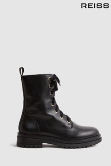 Reiss Black Jenna Leather Lace-Up Boots (332436) | €195