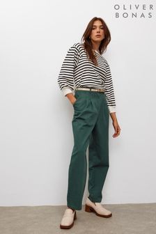 Zielone spodnie typu peg Oliver Bonas ze wzorem w jodełkę (332825) | 205 zł