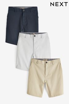 Navy Blue/Grey/Stone Slim Stretch Chino Shorts 3 Pack (333501) | AED217