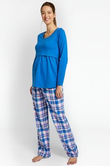JoJo Maman Bébé Denim Check Maternity & Nursing Pyjama Set (333708) | $57