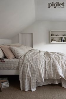 Piglet in Bed Cafe au Lait Gingham Linen Duvet Cover (333932) | 136 € - 198 €