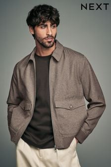 Brown Taupe Textured Blouson Jacket (334702) | $82