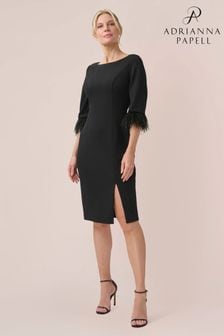 Czarny sukienka Adrianna Papell o dopasowanym kroju z krepy wykończona pierzem (334873) | 595 zł