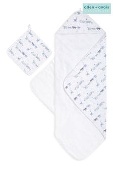 Aden+Anais Blue Cotton Muslin Backed Hooded Towel Set (335141) | CA$87