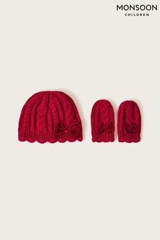 Monsoon Red Baby Hat and Mittens Set (335792) | 89 QAR