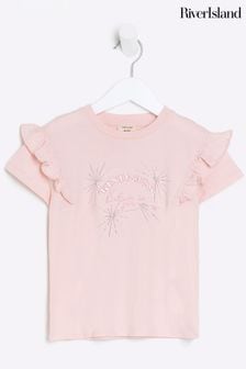 River Island Pink Girls Frill Sleeve Kindness T-Shirt (336133) | €6