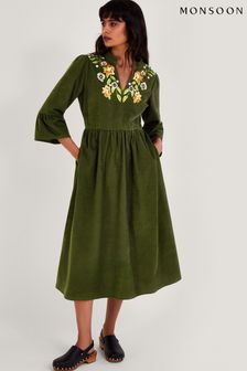 Monsoon Green Embroidered Floral Cord Dress (336438) | €142