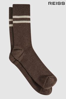 Reiss Brown Melange Alcott Wool Blend Striped Crew Socks (336483) | 110 QAR