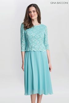 Gina Bacconi Blue Rona Midi Dress With Lace Bodice & Chiffon Skirt (336503) | €185