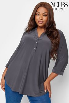 Yours Curve Grey Half Placket Jersey Top (336587) | $40