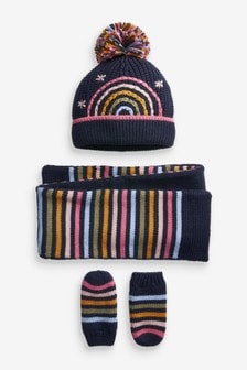 Navy Rainbow Hat, Scarf And Mitts set (3mths-6yrs) (336623) | $26 - $27
