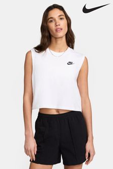Biały - Koszulka bez rękawów Nike Club o skróconym kroju (337038) | 145 zł