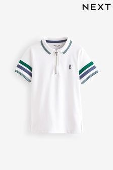 White/Green Quarter Zip Colourblock Short Sleeve Polo Shirt (3-16yrs) (337045) | $17 - $26