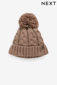 Mocha Brown - Knitted Cable Pom Hat (1-16yrs) (337683) | kr110 - kr180