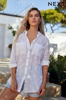 White Textured Long Sleeve Beach Shirt (337767) | HK$238