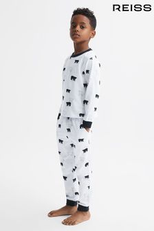 Reiss Optic White Bernard Senior Slim Fit Cotton Motif Pyjama Top (337975) | OMR23